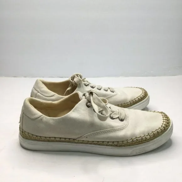 UGG Eyan ll Canvas Sneaker Women Size 9 White Cream Lace Up - Picture 2 of 8
